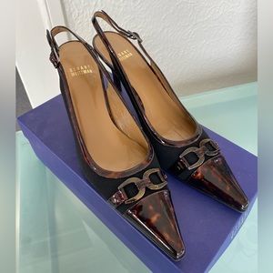 Stuart Weitzman Aspect Black Crepe Slingback Heels, size 9N